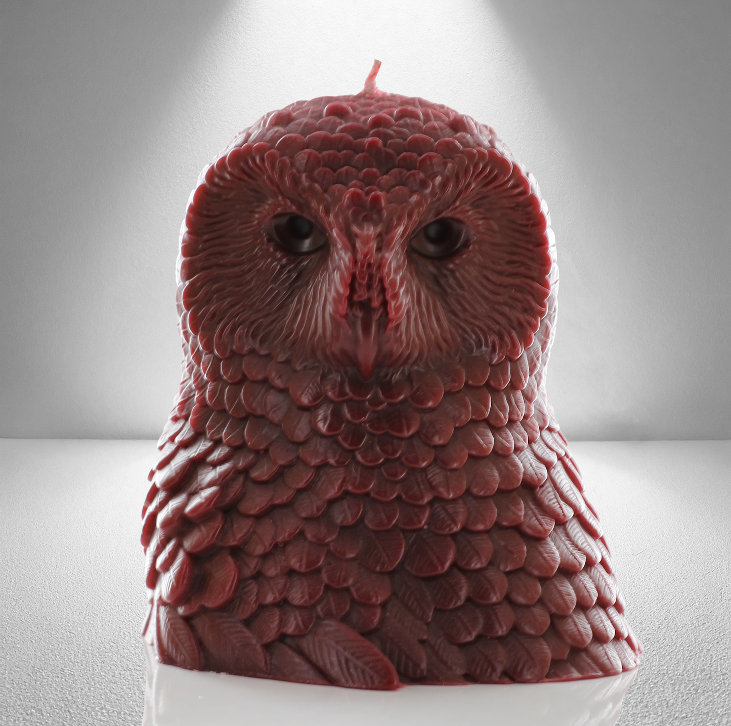 'Athena' Snow Owl Candle- Dark Red