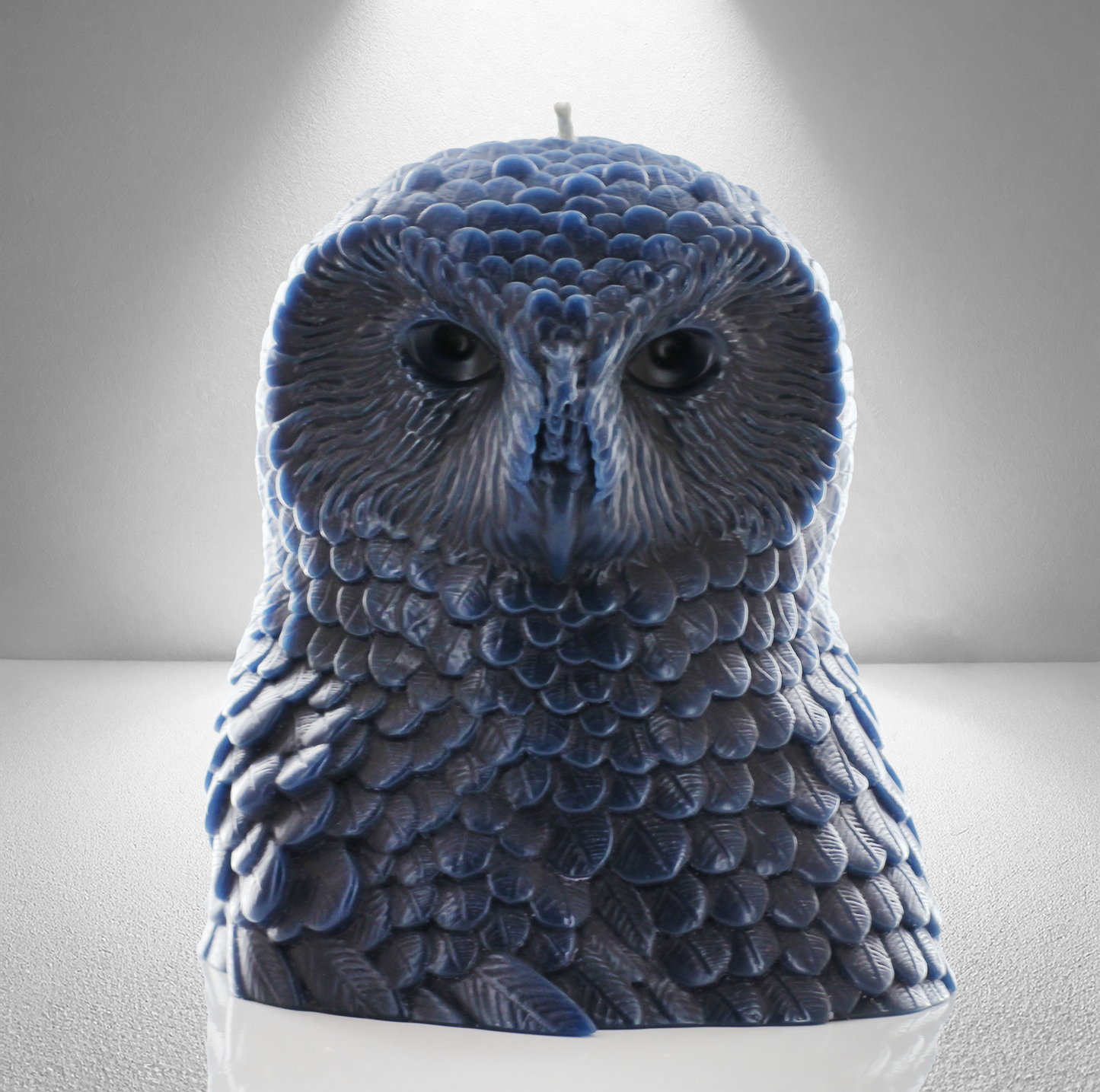 'Athena' Snow Owl Candle- Navy Blue