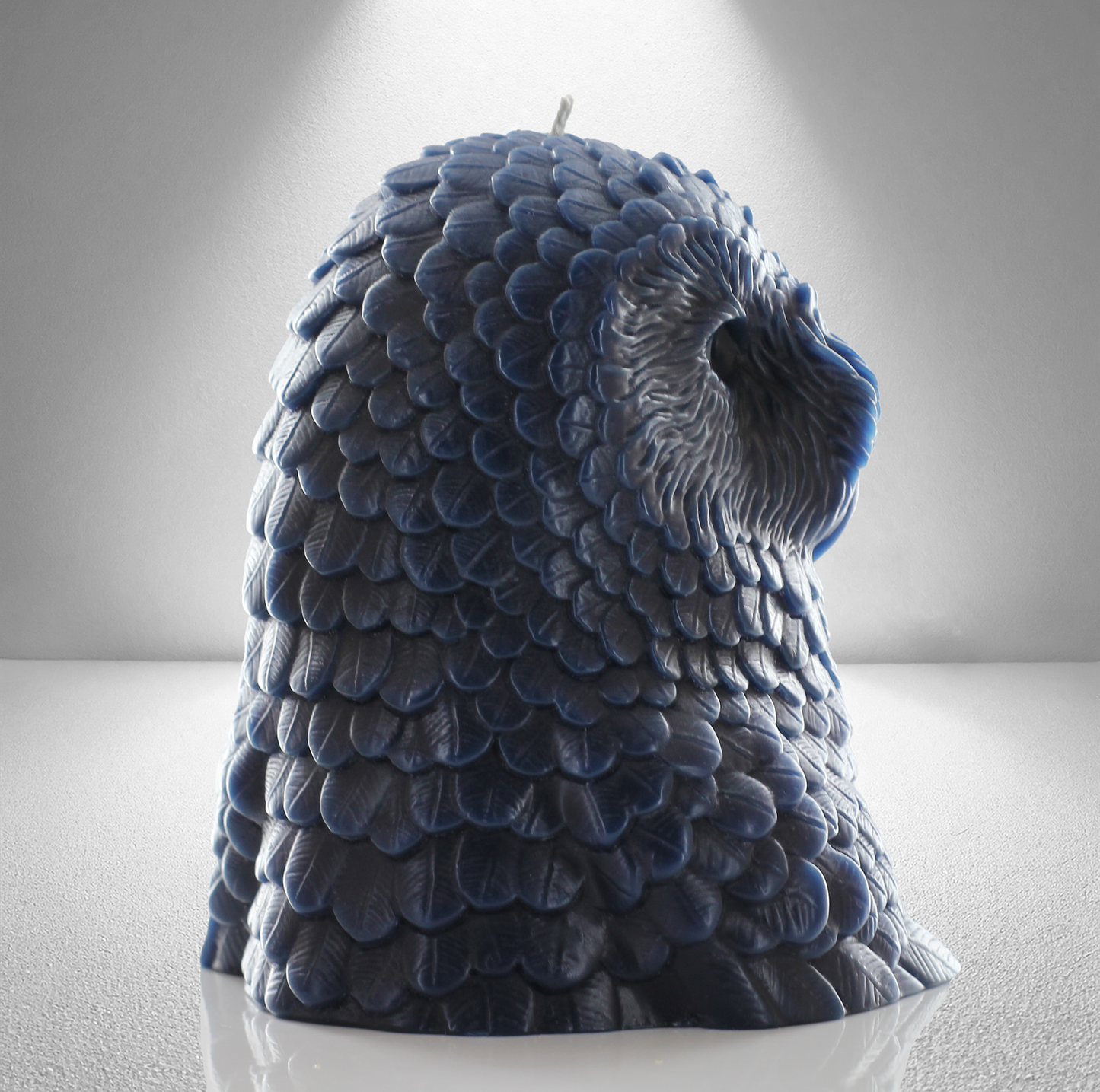 'Athena' Snow Owl Candle- Navy Blue