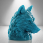 Large aquamarine unscented candle shaped like a wolf's head, featuring intricate fur details and a bold, majestic design.