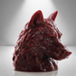 Large dark red unscented candle shaped like a wolf's head, featuring intricate fur details and a bold, majestic design.