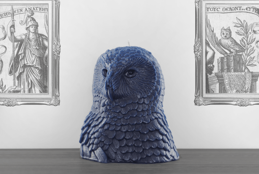 'Athena' Snow Owl Candle- Navy Blue - wondersinwax