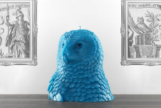 'Athena’ Snow Owl Candle- Aquamarine - wondersinwax